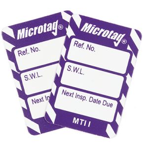 Microtag Inserts - Safe working load (SWL) Next Inspection Date Due